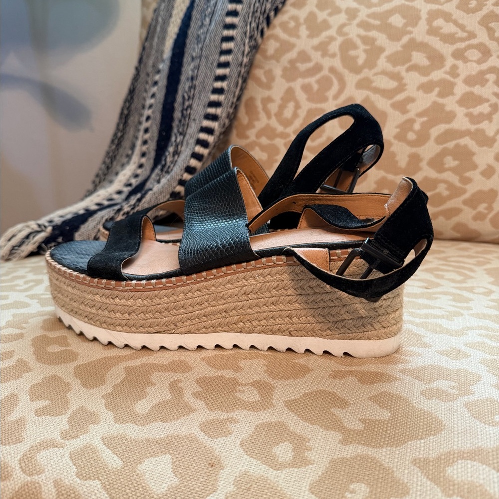Crown Vintage Black Espadrille Platform Wedge Sandals